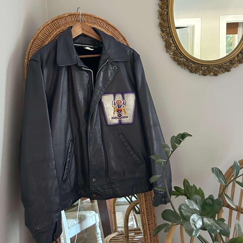 Vintage Western University Leather Jacket with Embroidered Patch